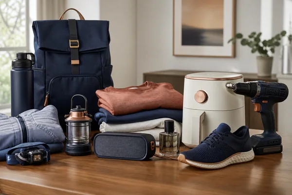 A broad assortment of everyday consumer products arranged for comparison